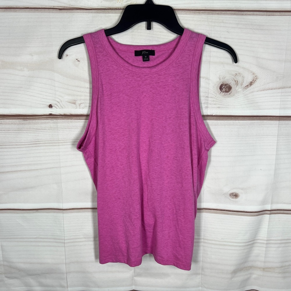 J.Crew Tank Top Womens Medium Pink Solid Sleeveless Scoop Neck Cotton Blend Knit